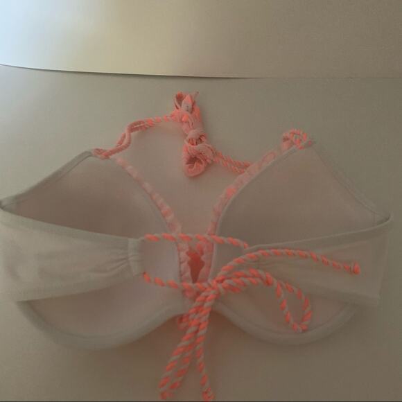 Victoria’s Secret Women's Halter Bikini Top Ruffle Detail White & Pink Size 34C - Picture 4 of 8